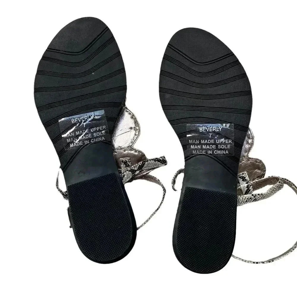 Coconuts Beverly Black & White Snakeskin Stone Embellished T Strap Thong Sandals - Picture 7 of 11